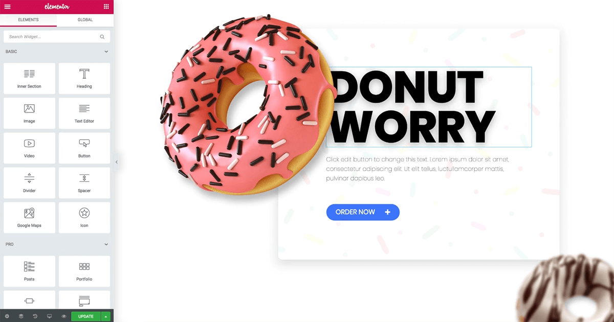 اضافه کردن و کلیک روی ویجت در المنتور